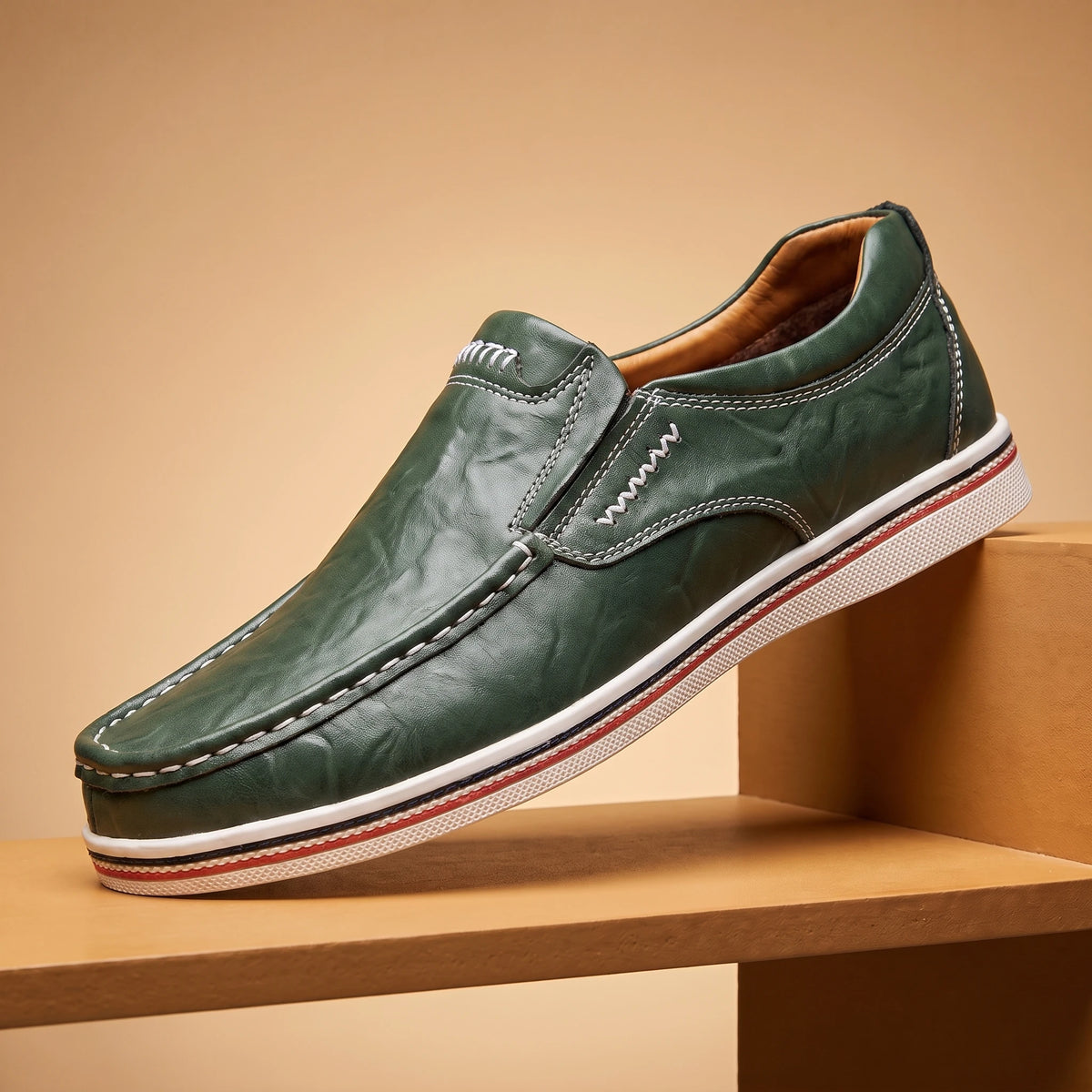 Stitched Moccasin Loafers - Green