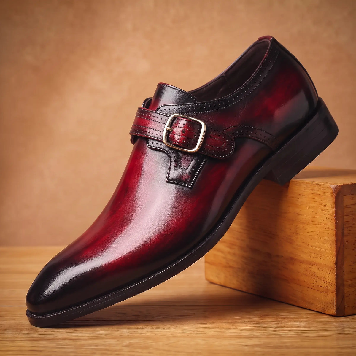 Monk strap dress shoe in wine red