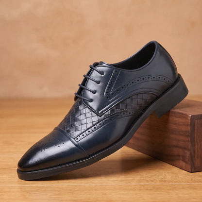 Basket Weave Derby in Navy Blue