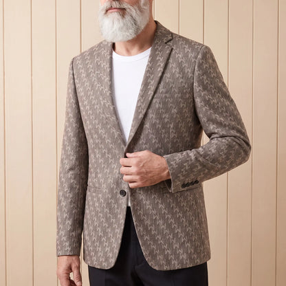 Bold Pattern Blazer in Brown, worn open over a white tee