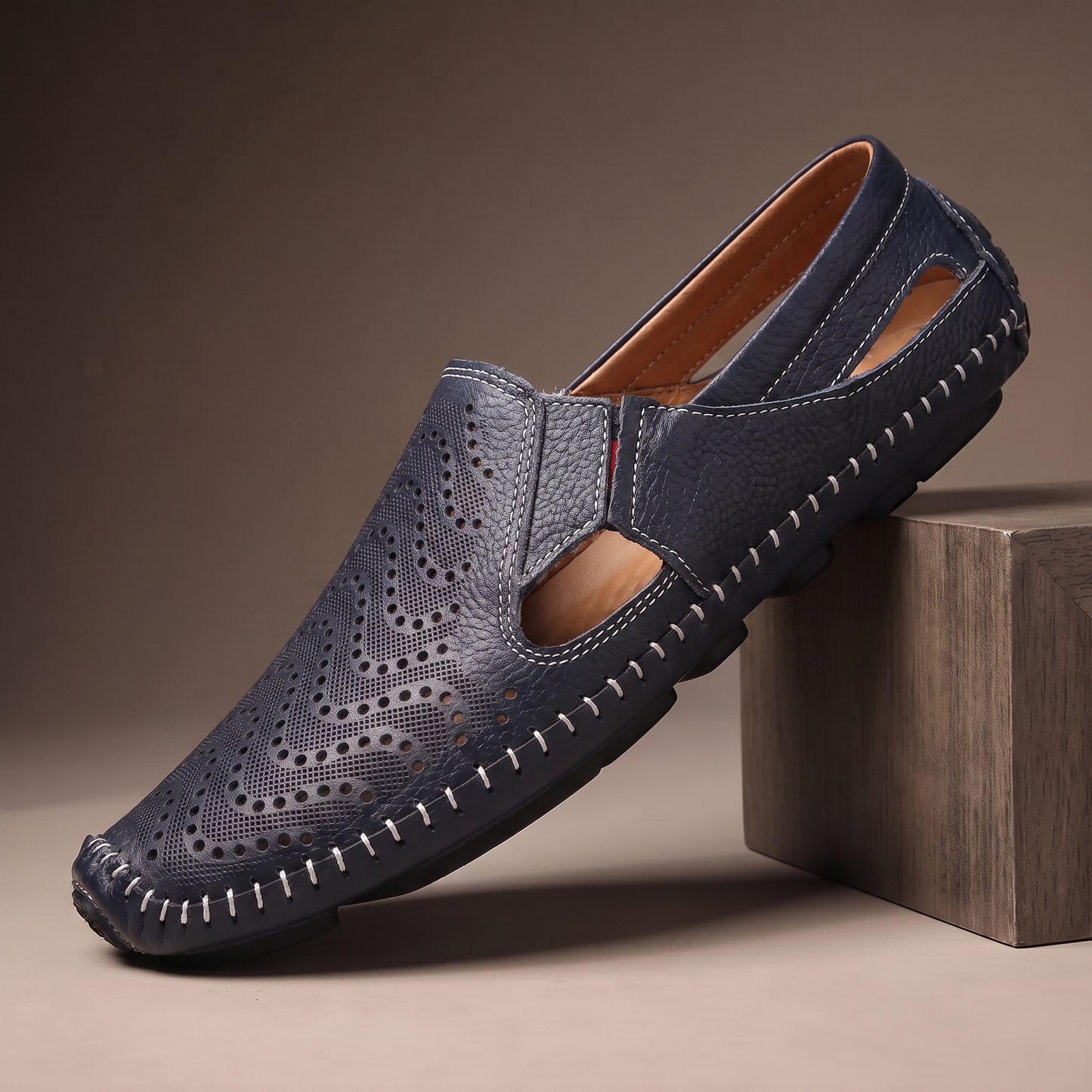 Breathable Summer Loafers in blue - single perforated leather driving loafer