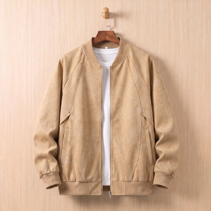 Brushed Zip Bomber in Beige