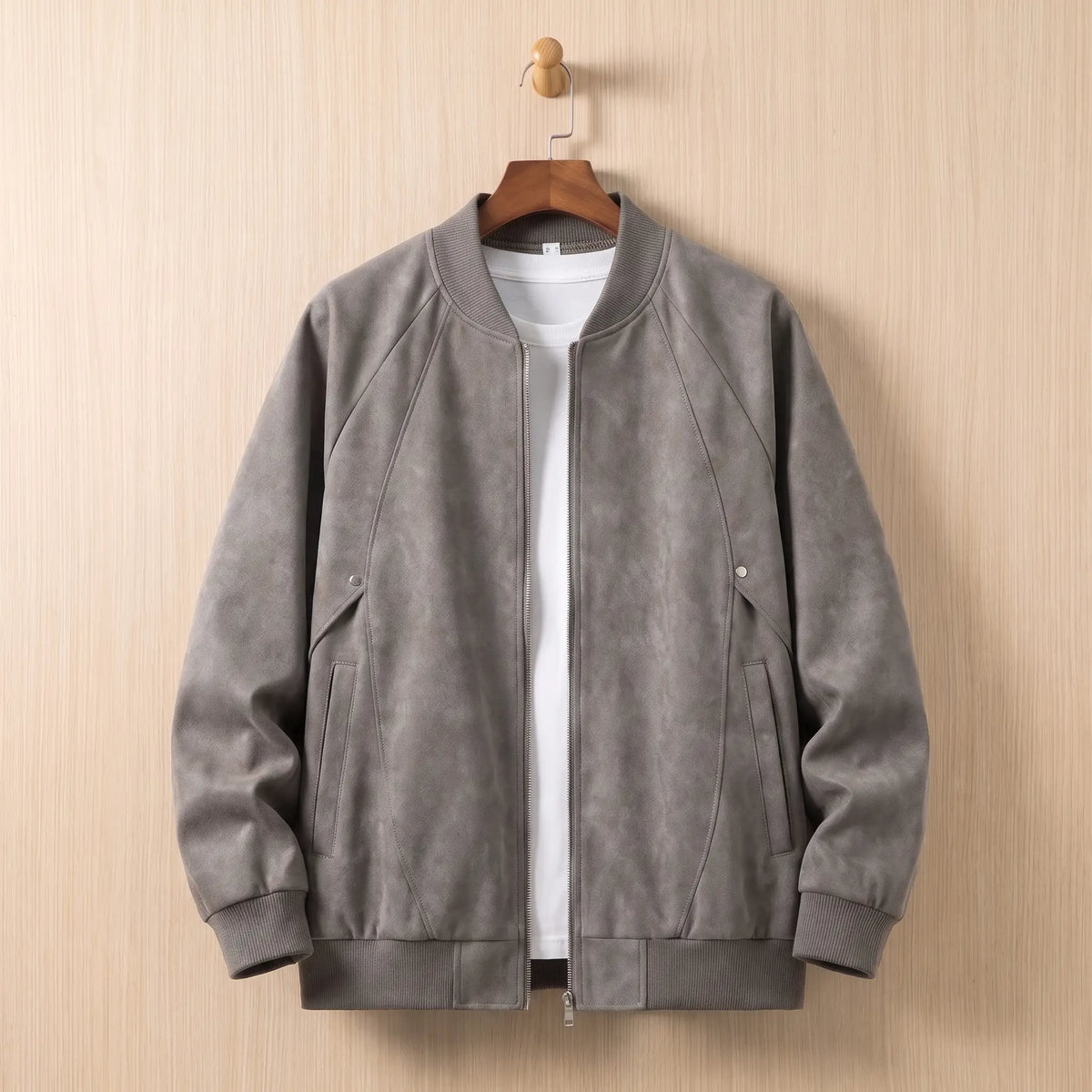 Brushed Zip Bomber in Grey
