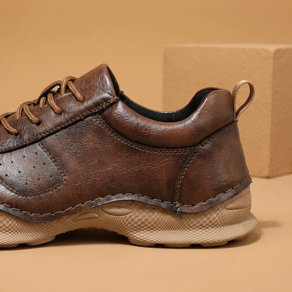 Burnished Casual Sneakers in Brown, padded heel collar and cupsole close-up