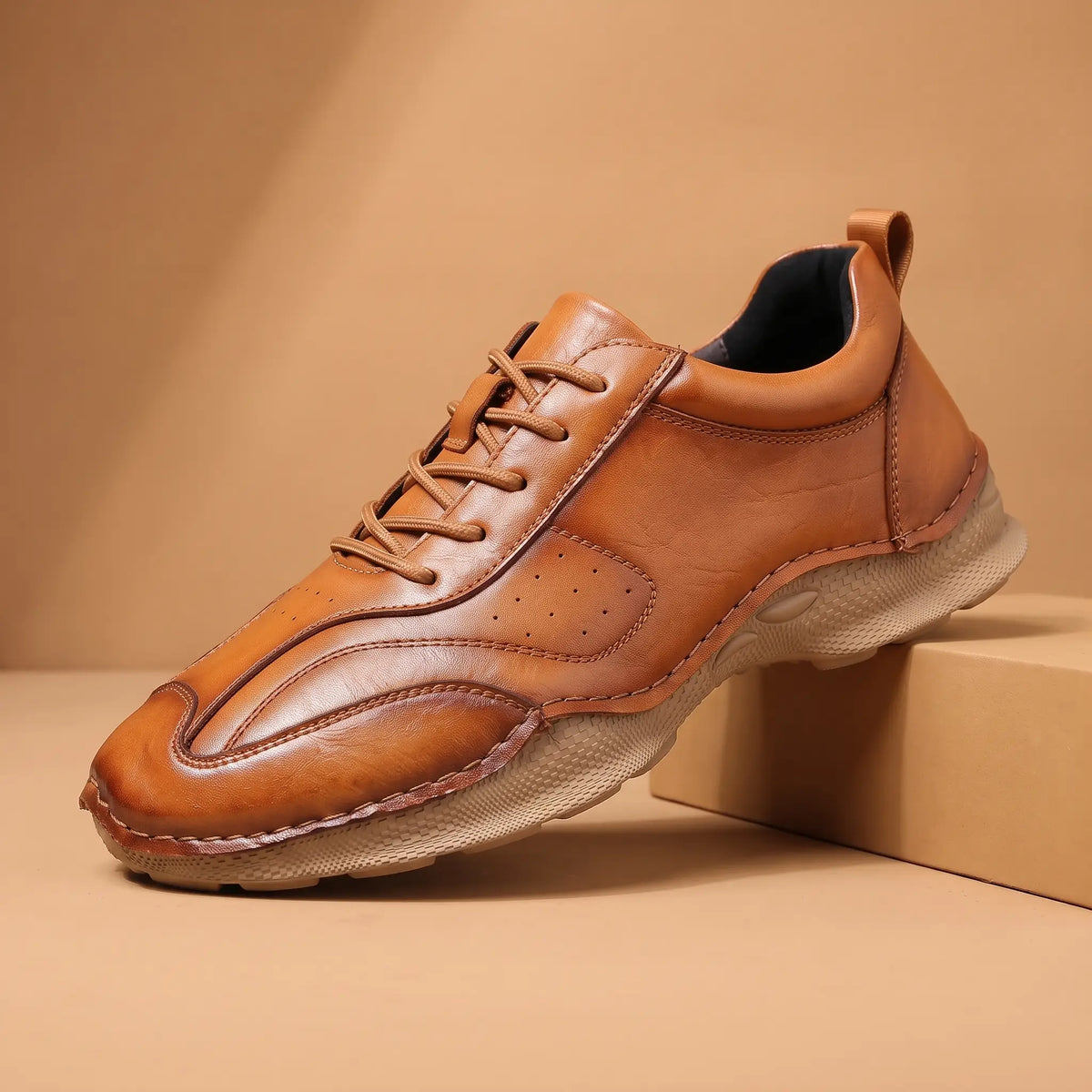 Burnished Casual Sneakers in Tan