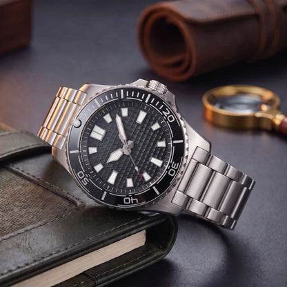 CERAMIC BEZEL WATCH in Black Steel - steel dive watch with black ceramic bezel and stainless steel bracelet