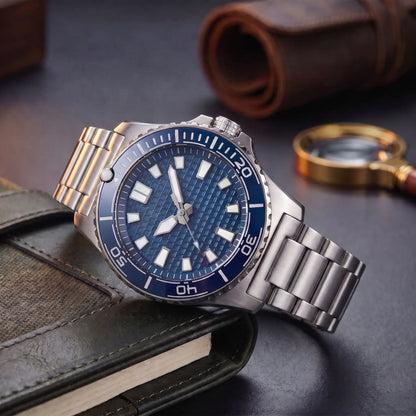 CERAMIC BEZEL WATCH in Blue Steel - steel dive watch with blue ceramic bezel and stainless steel bracelet