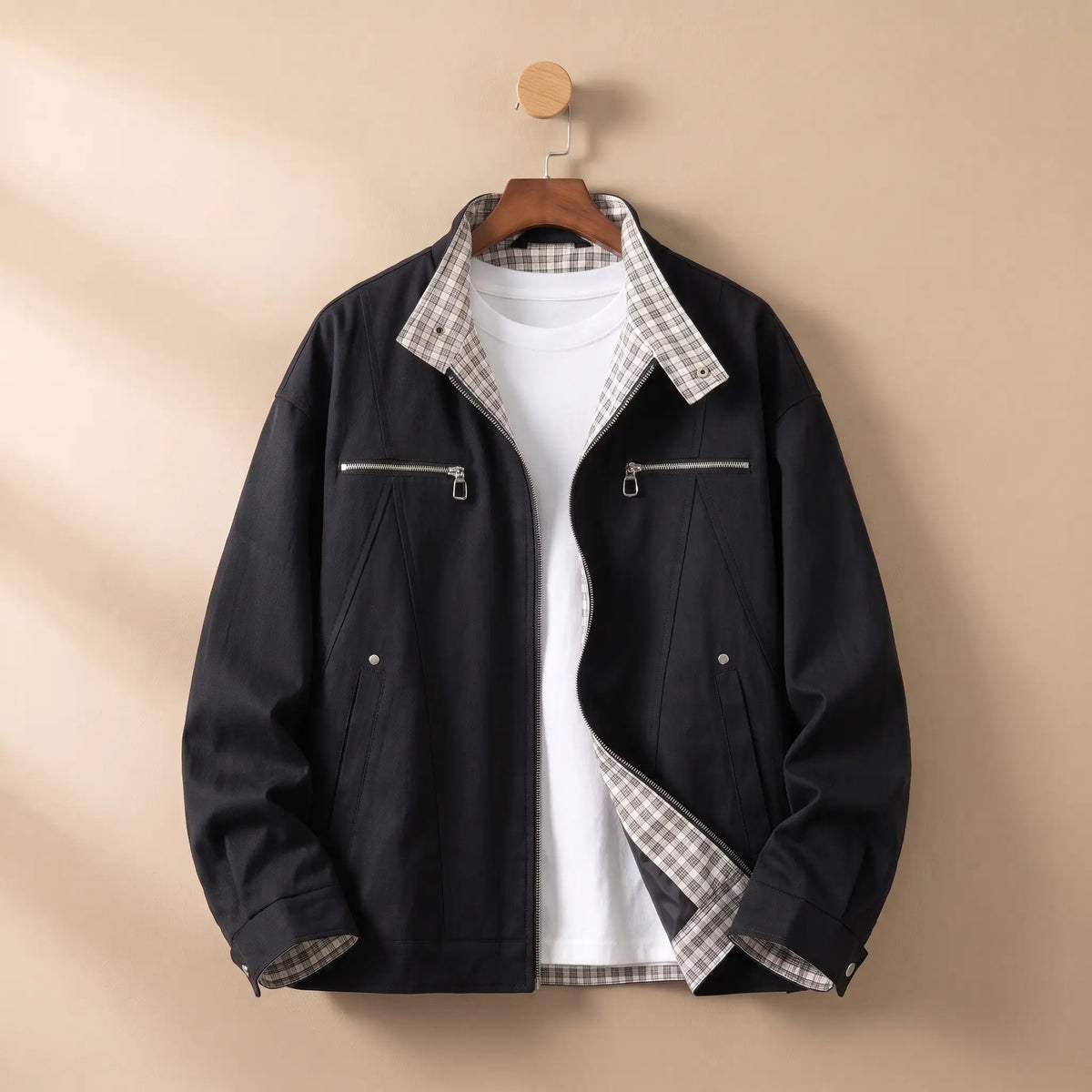 Check Collar Jacket in Black