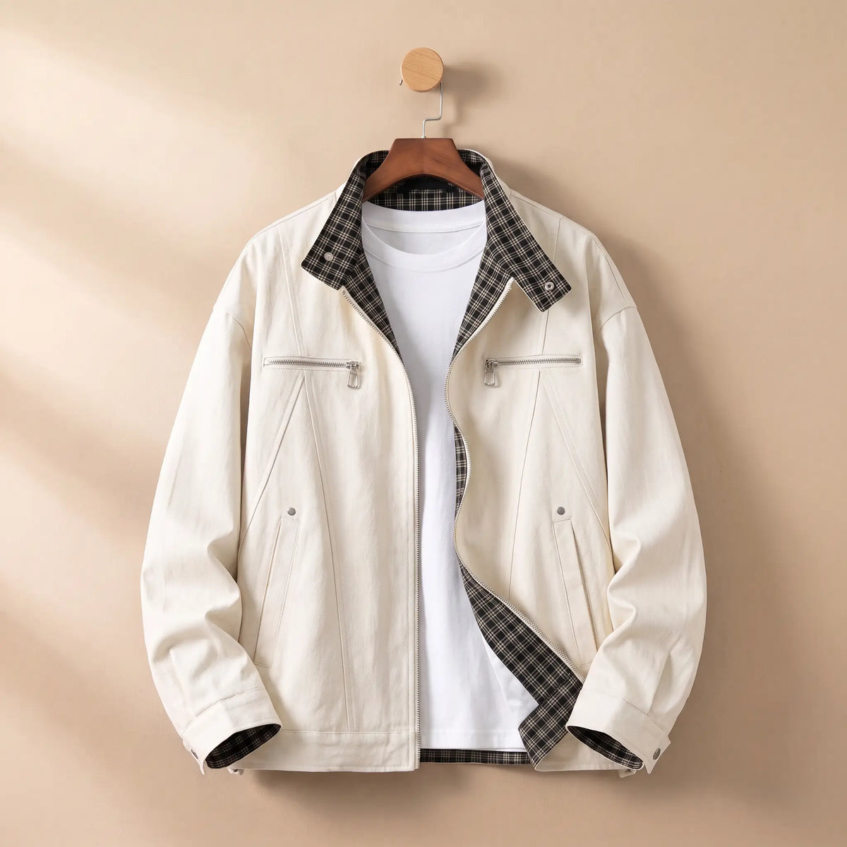 Check Collar Jacket in Cream