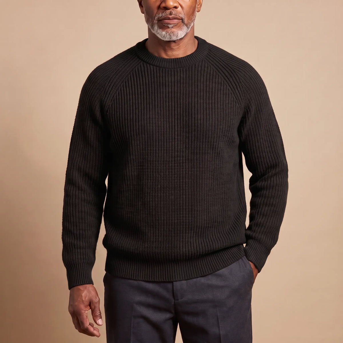 CHUNKY RIB CREW SWEATER Black