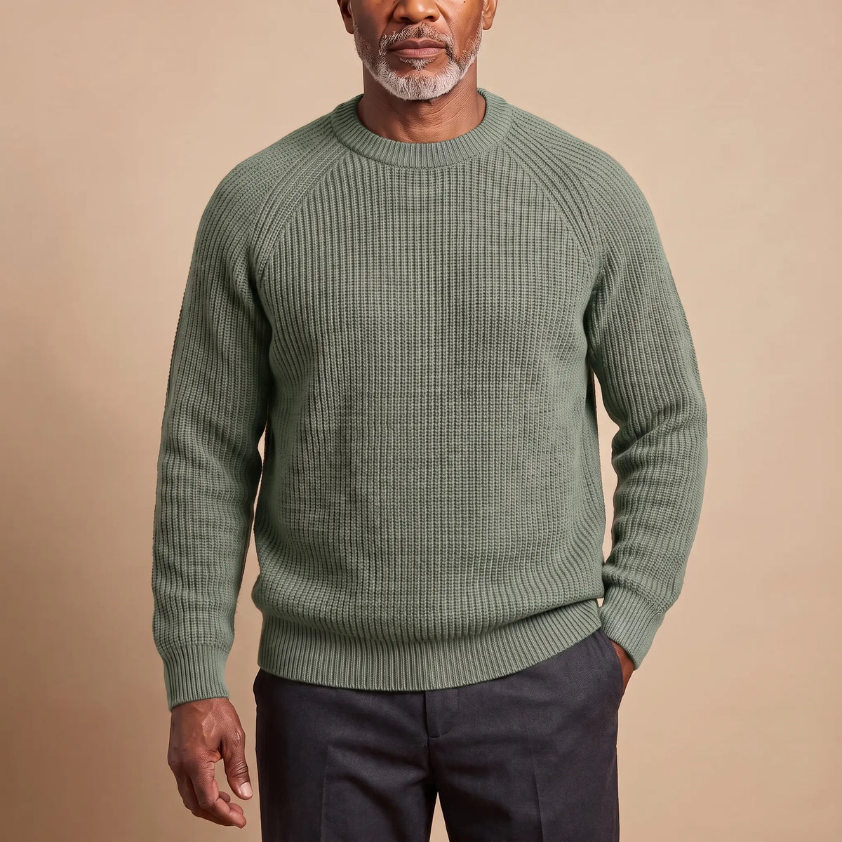 CHUNKY RIB CREW SWEATER Green