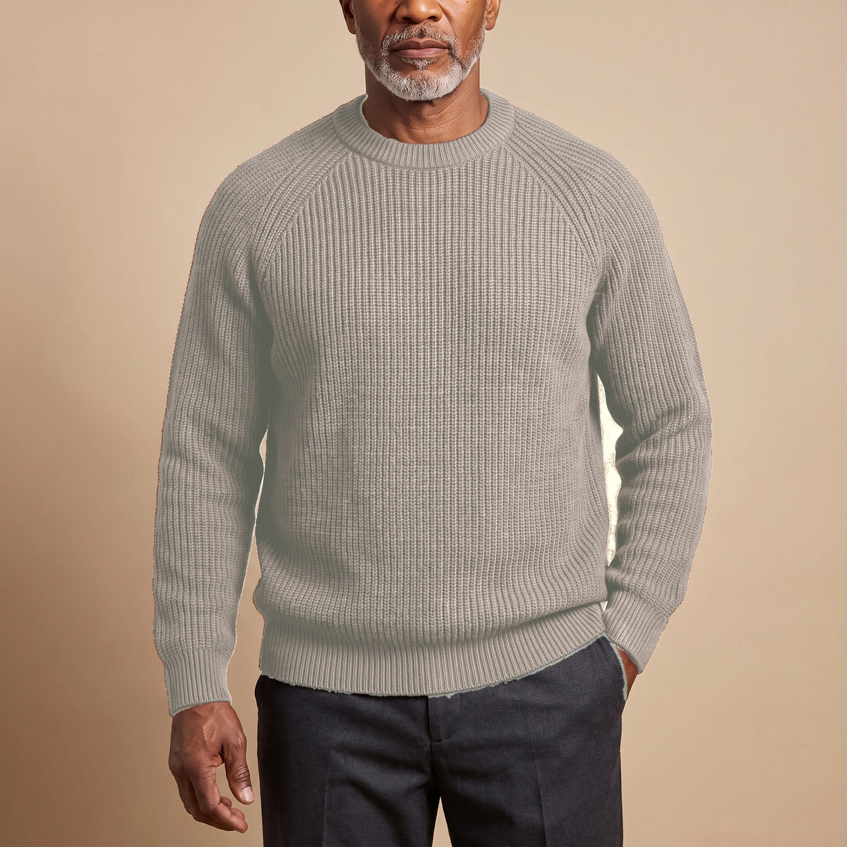CHUNKY RIB CREW SWEATER Grey