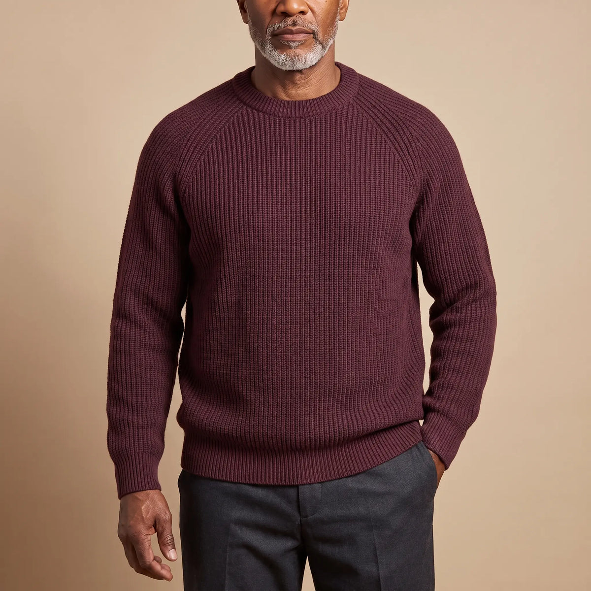 CHUNKY RIB CREW SWEATER Red