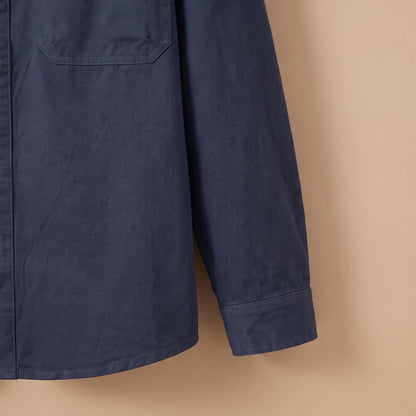 Classic Cotton Overshirt in Navy Blue, buttoned cuff and hem close-up