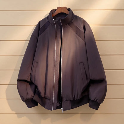 CLASSIC ZIP BOMBER in purple, men's oversized stand collar zip bomber jacket with washed finish