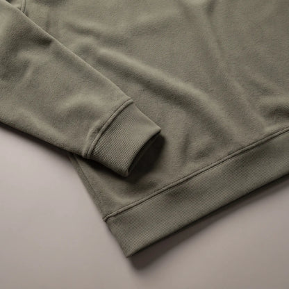 Close detail of CLEAN FRONT FLEECE showing the ribbed cuff and hem
