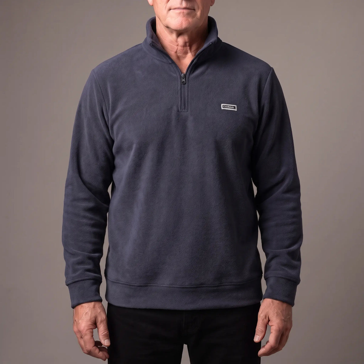 CLEAN FRONT FLEECE in navy, men's brushed fleece quarter-zip pullover with a tall stand collar