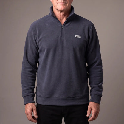 CLEAN FRONT FLEECE in navy, men's brushed fleece quarter-zip pullover with a tall stand collar