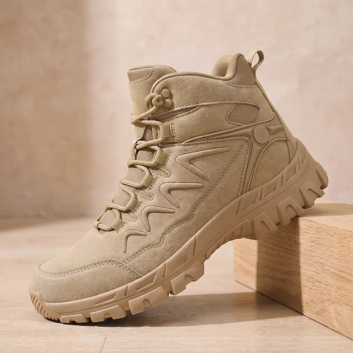 Cleated Hiking Boots in Beige