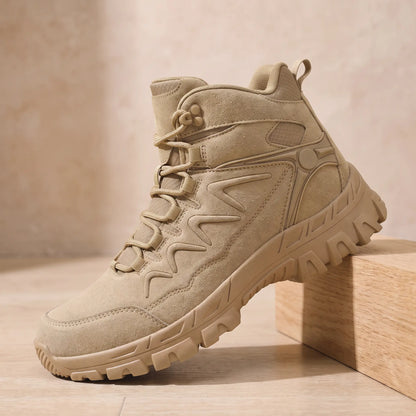 Cleated Hiking Boots in Beige