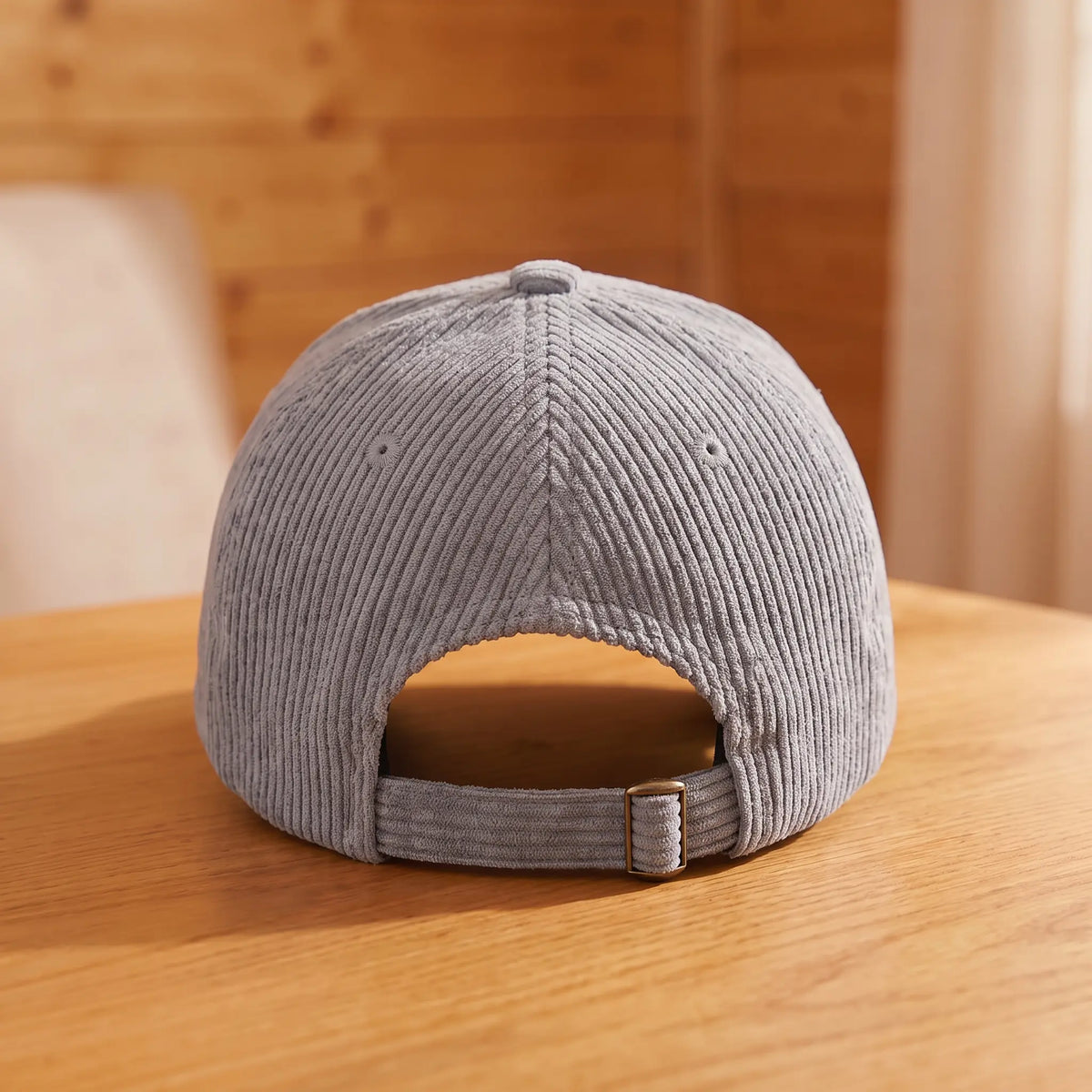 Corduroy Baseball Cap back view with adjustable buckle strap