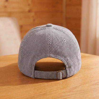 Corduroy Baseball Cap back view with adjustable buckle strap