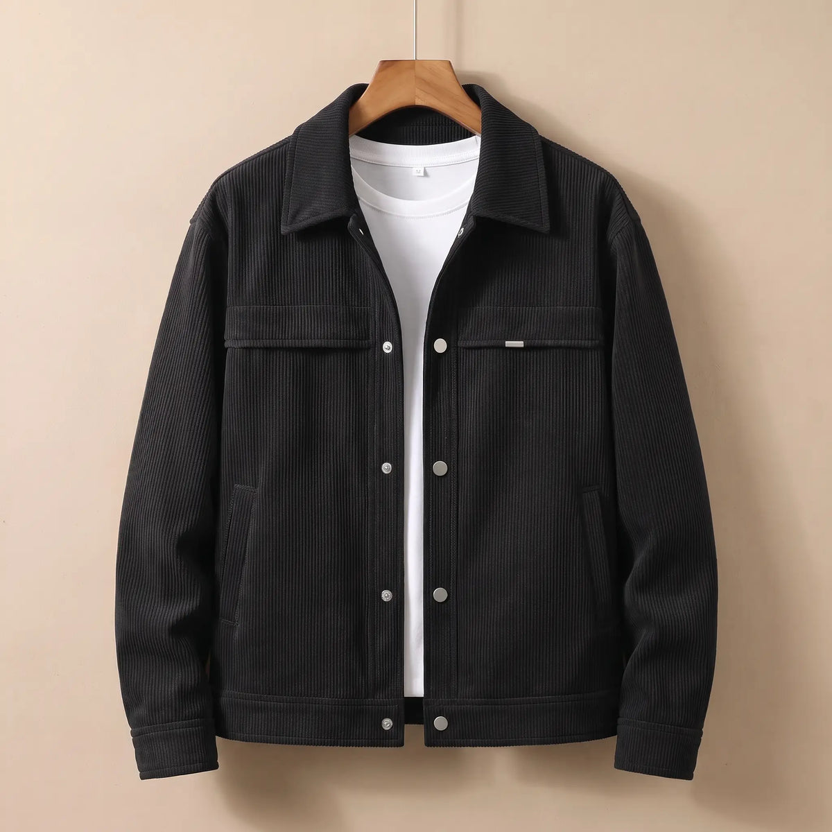 Corduroy Snap Jacket in Black