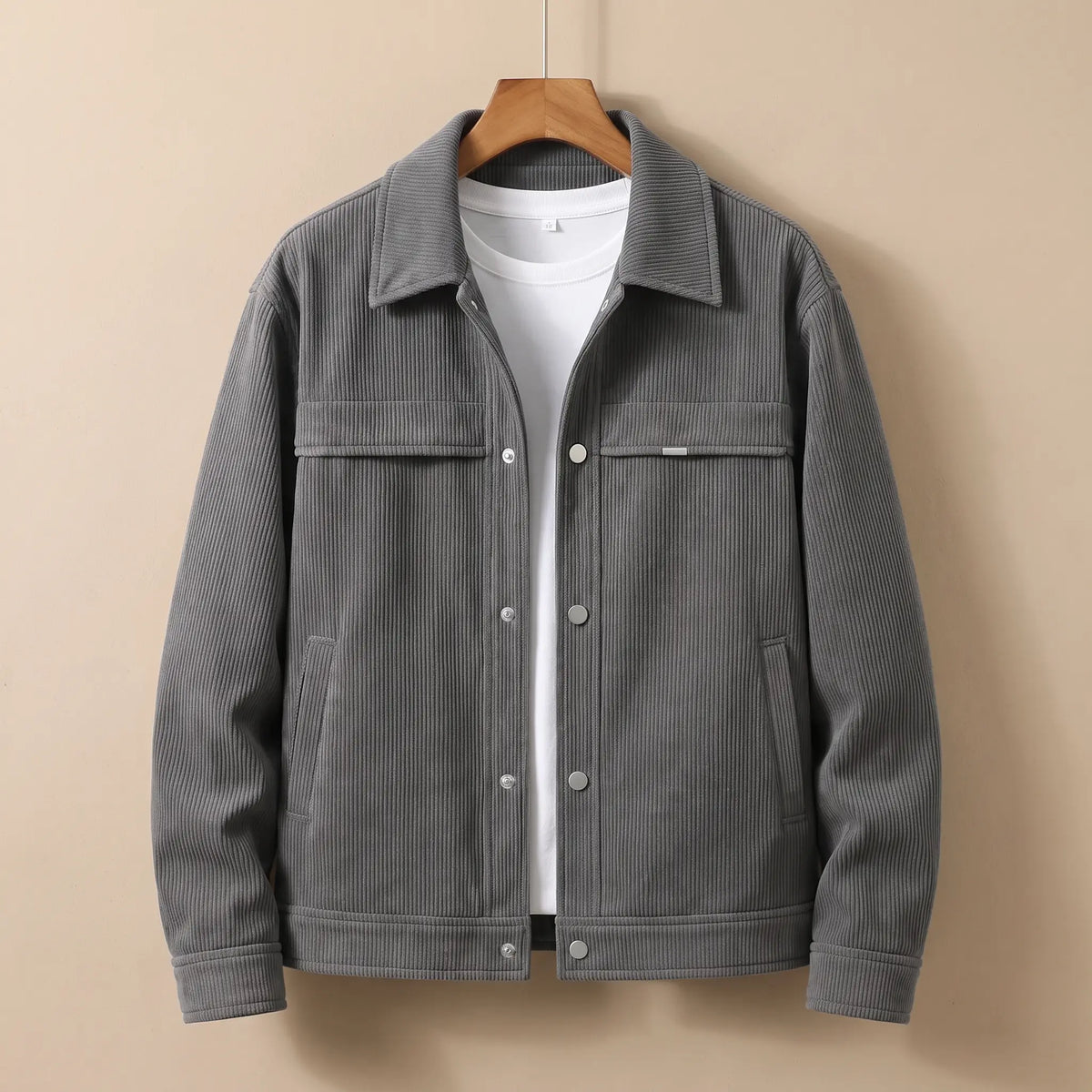 Corduroy Snap Jacket in Grey