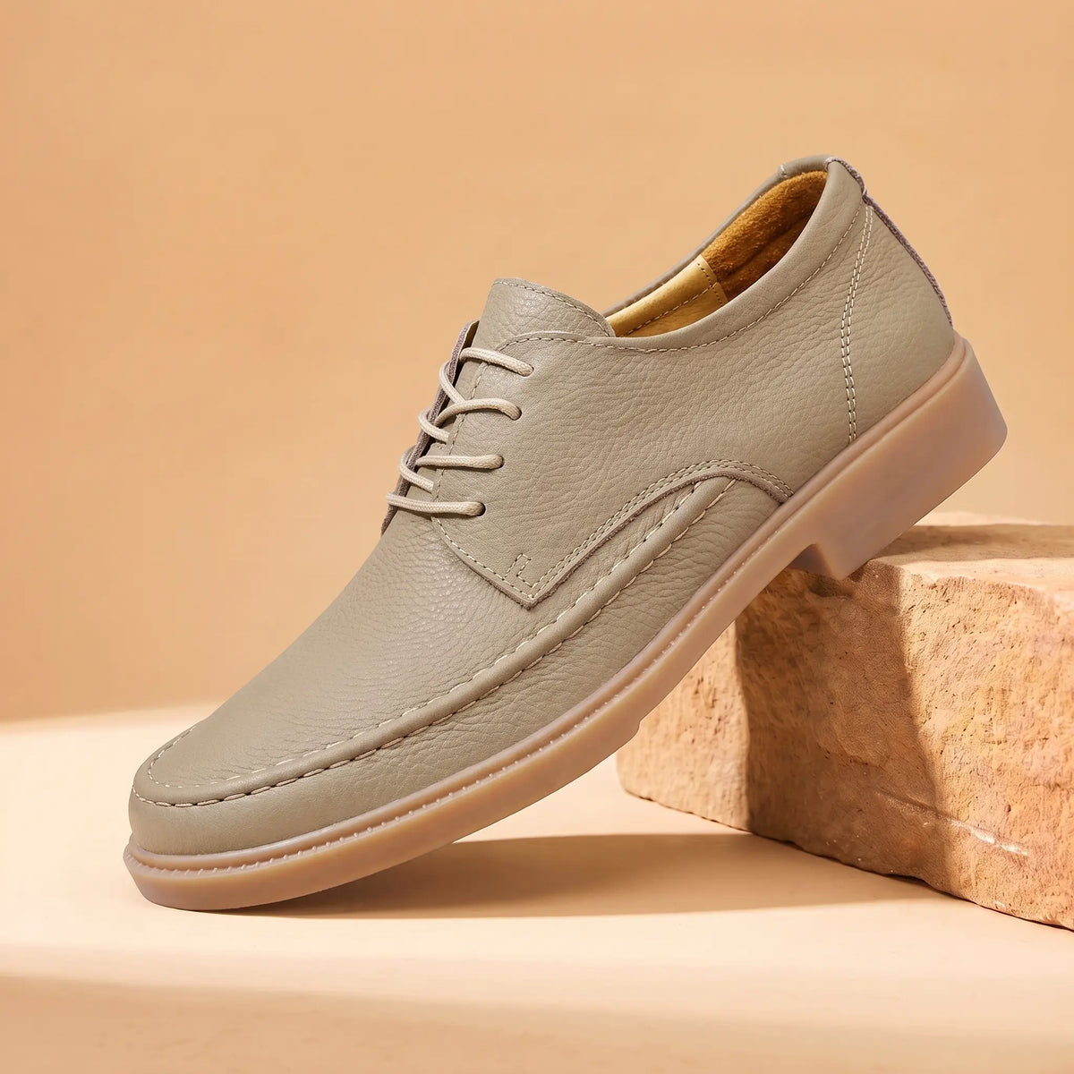 Cowhide moc toe shoe in khaki