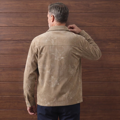 Crackle Cord Overshirt in Khaki worn, back view