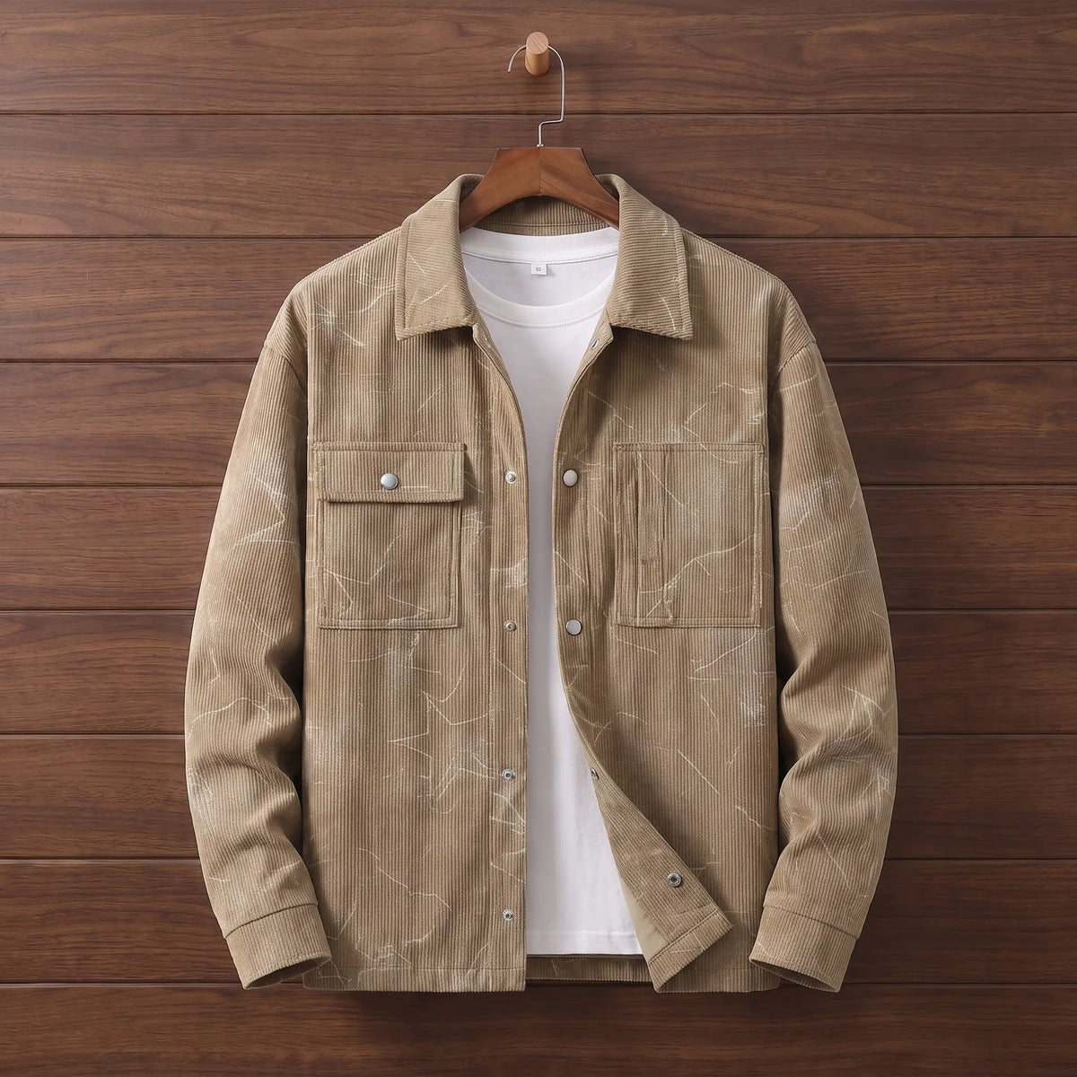 Crackle Cord Overshirt in Khaki