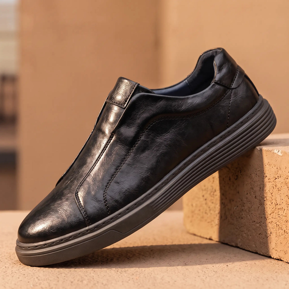 Creased Leather Sneakers in Black