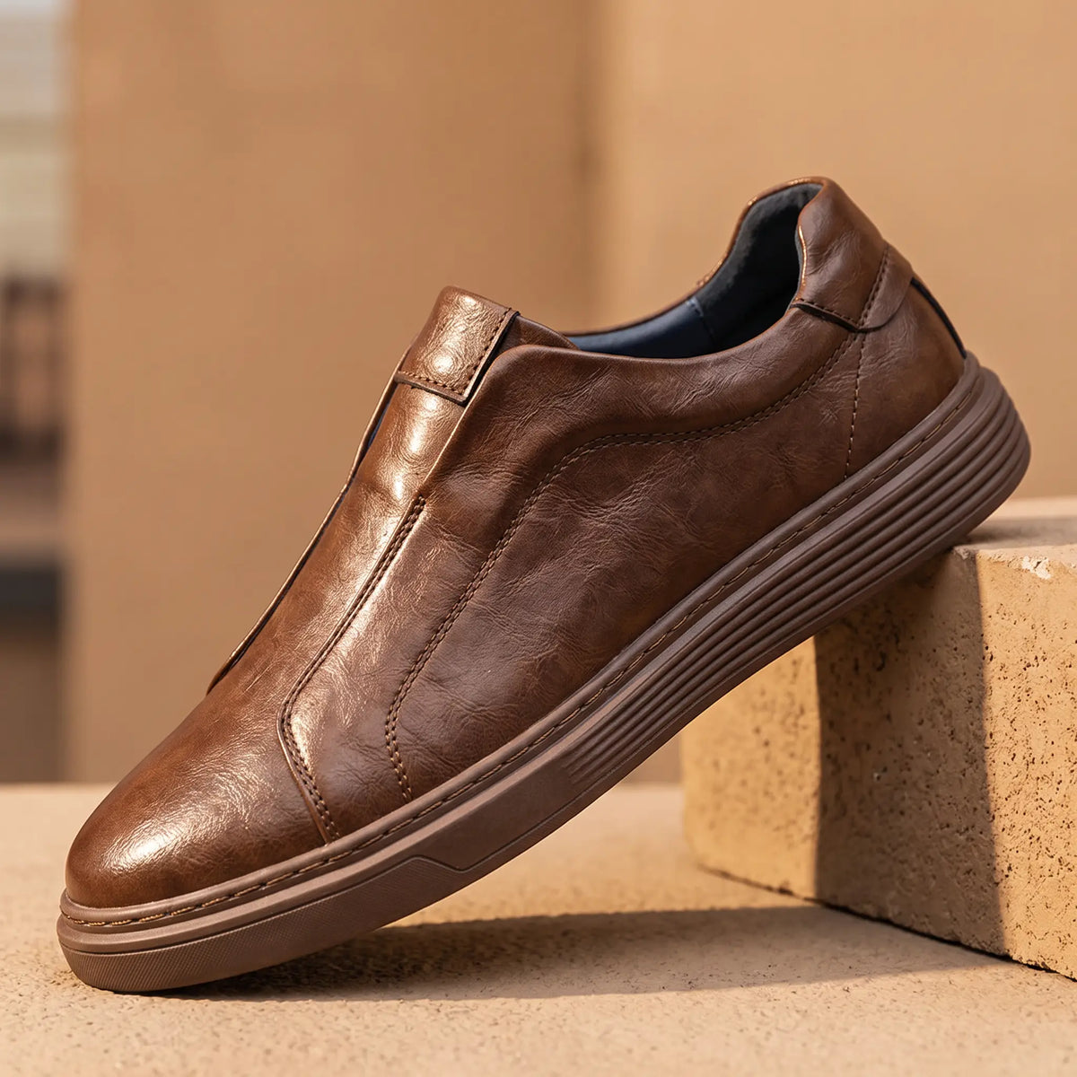 Creased Leather Sneakers in Brown