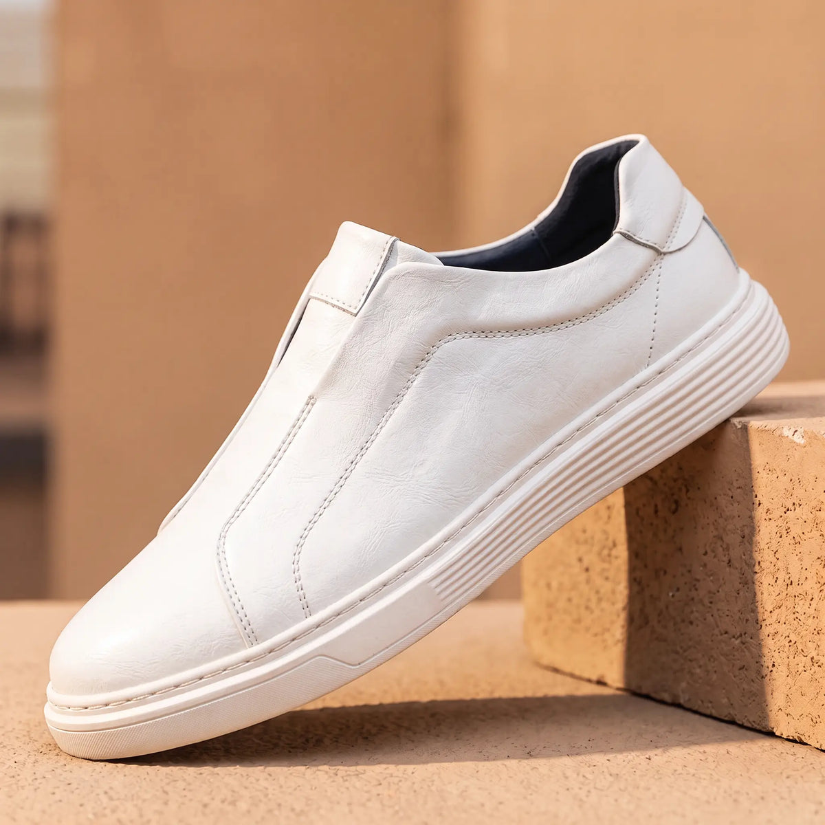Creased Leather Sneakers in White