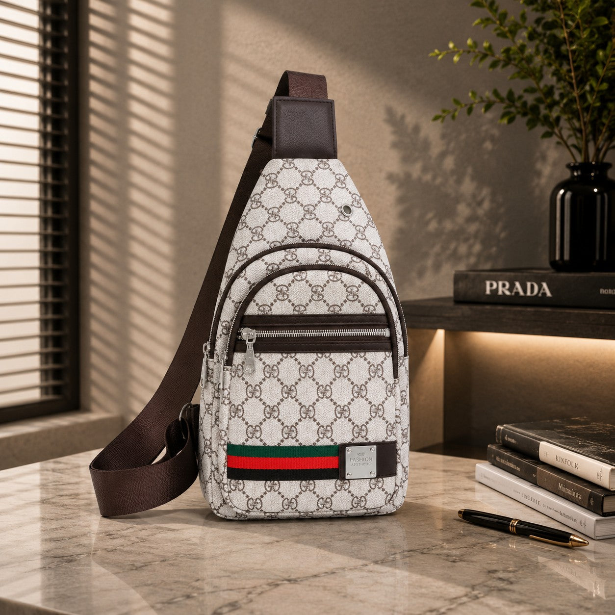 CREST PATTERN CROSSBODY BAG
