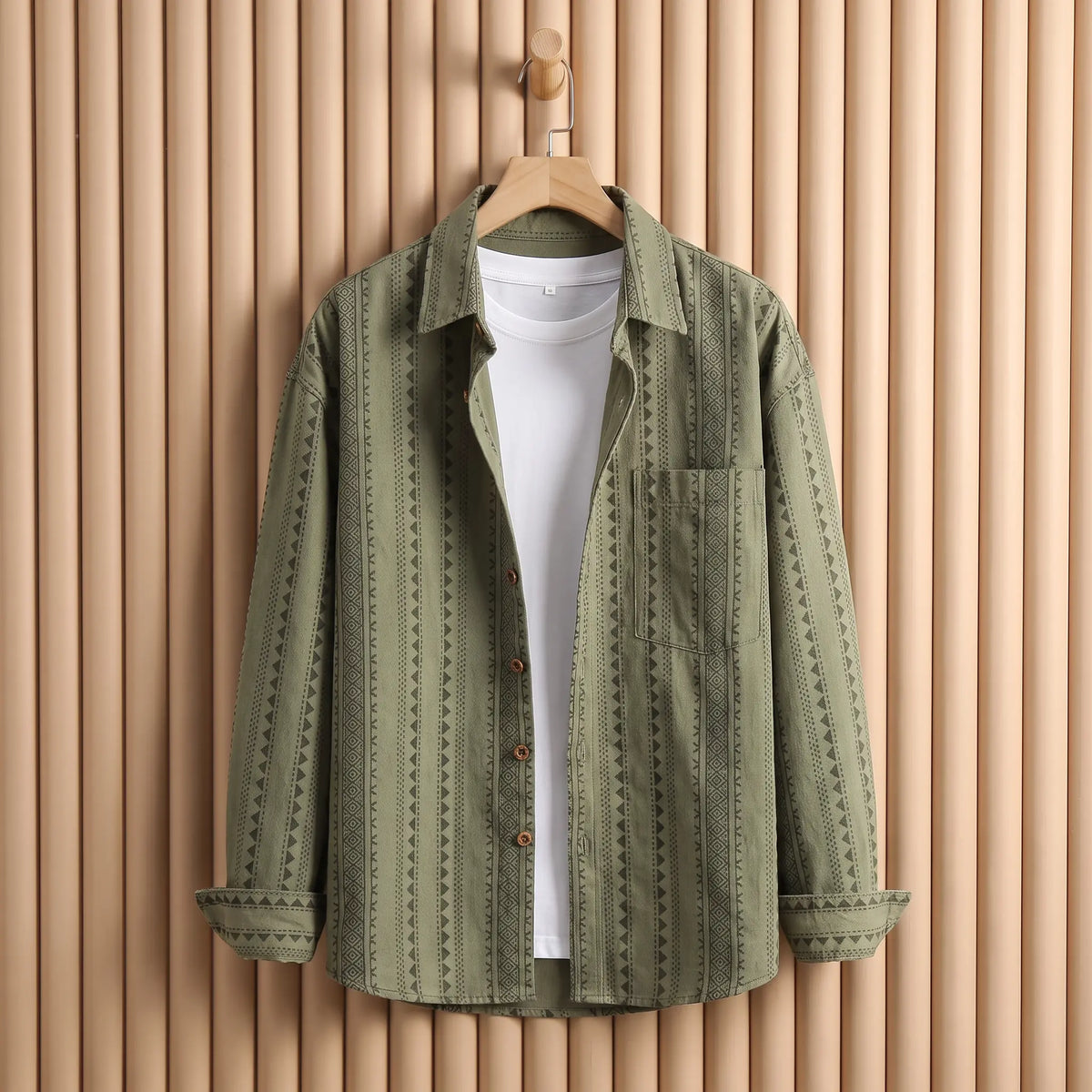 Desert Stripe Overshirt in Army Green