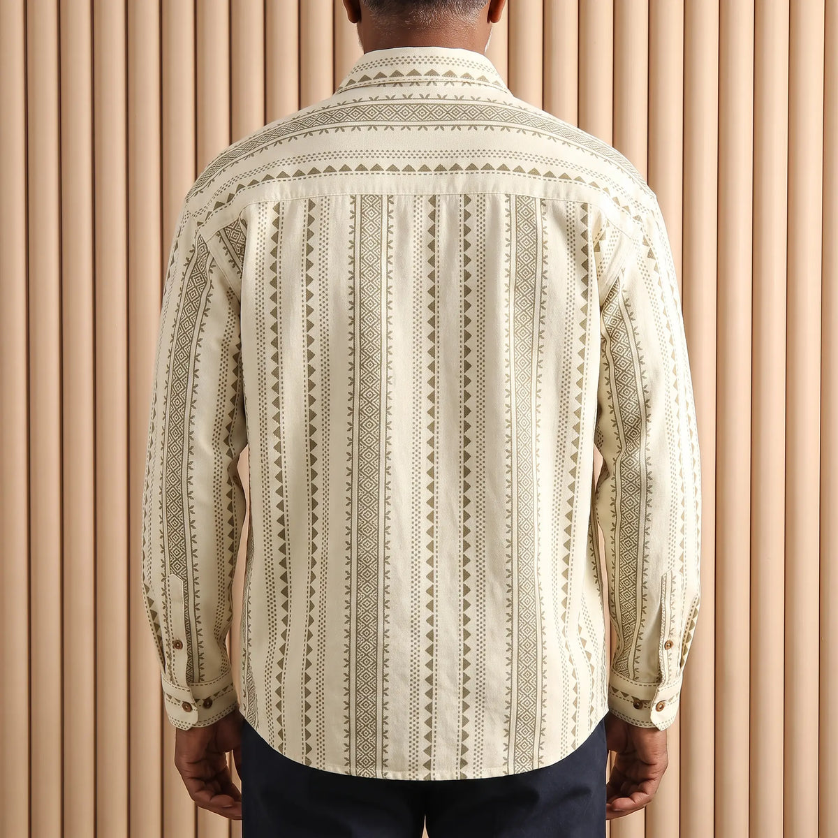 Desert Stripe Overshirt worn, back view