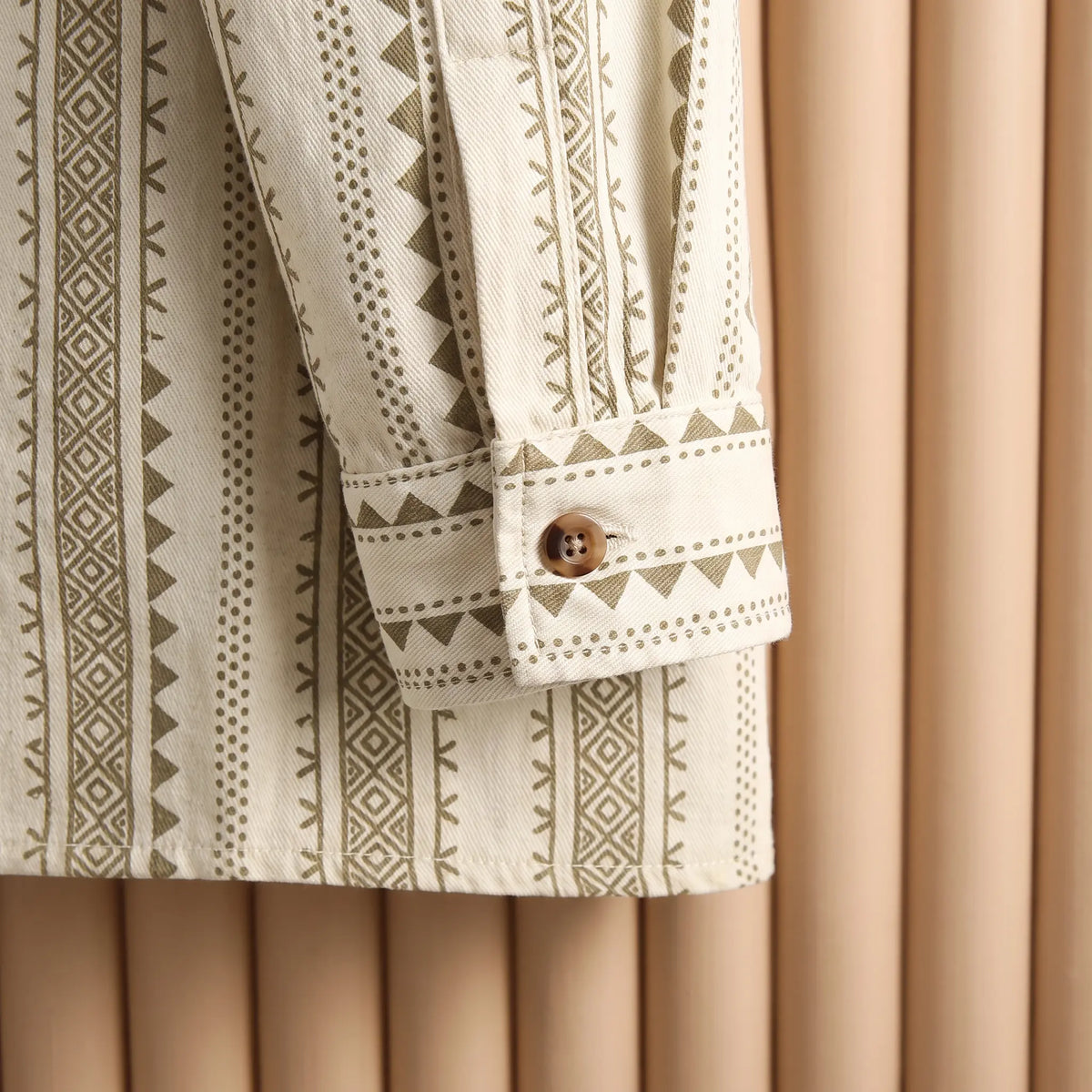 Desert Stripe Overshirt buttoned cuff close-up
