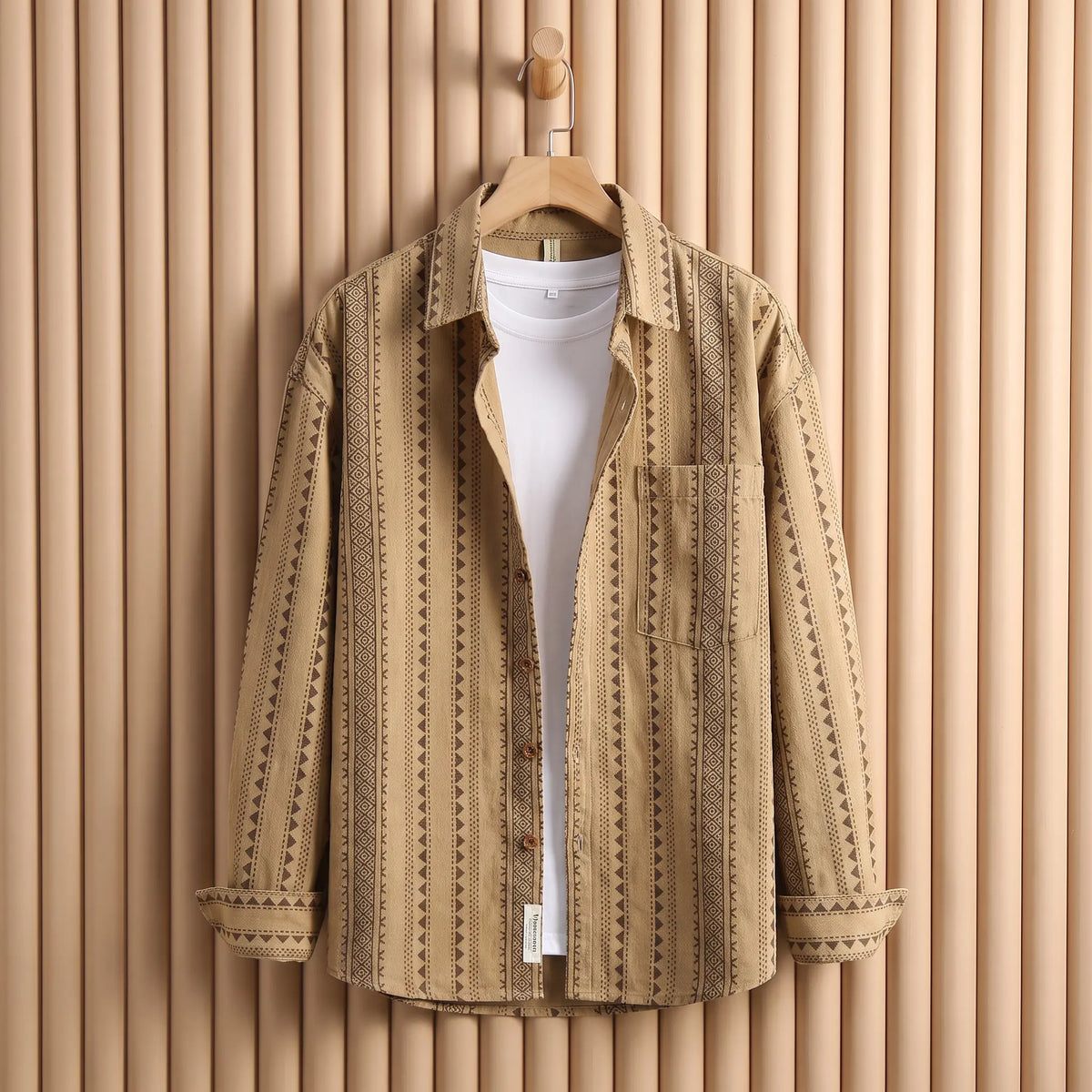 Desert Stripe Overshirt in Khaki