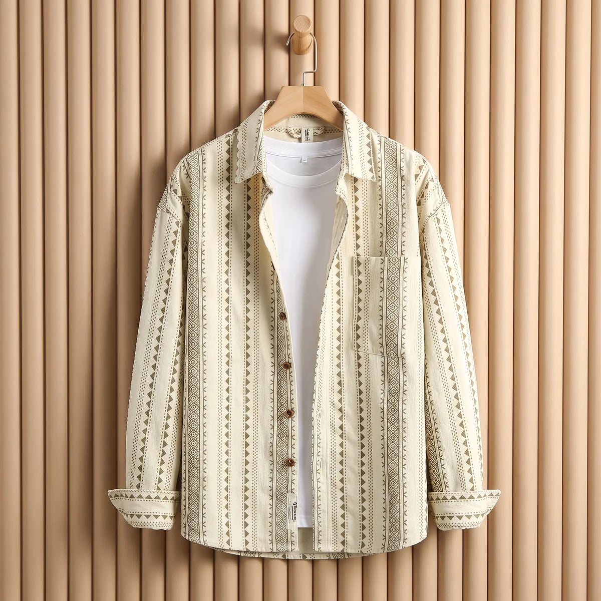 Desert Stripe Overshirt in Off White
