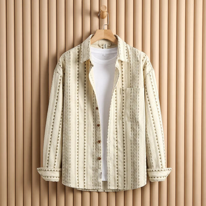 Desert Stripe Overshirt in Off White