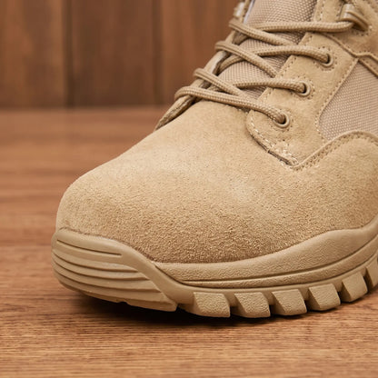 Close up of the DESERT TACTICAL BOOTS toe cap, rubber toe bumper and lugged sole edge