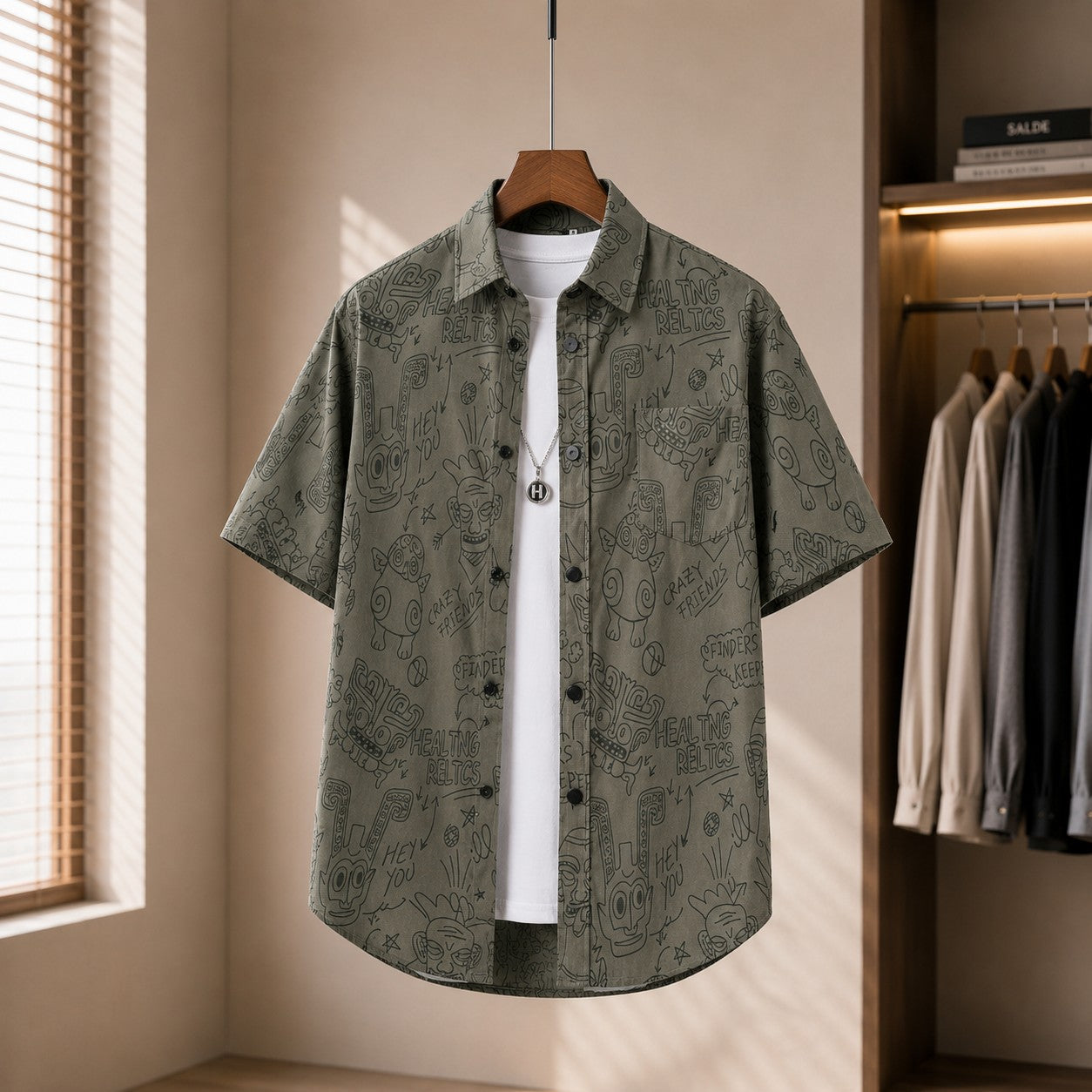 DOODLE PRINT LOOSE SHIRT
