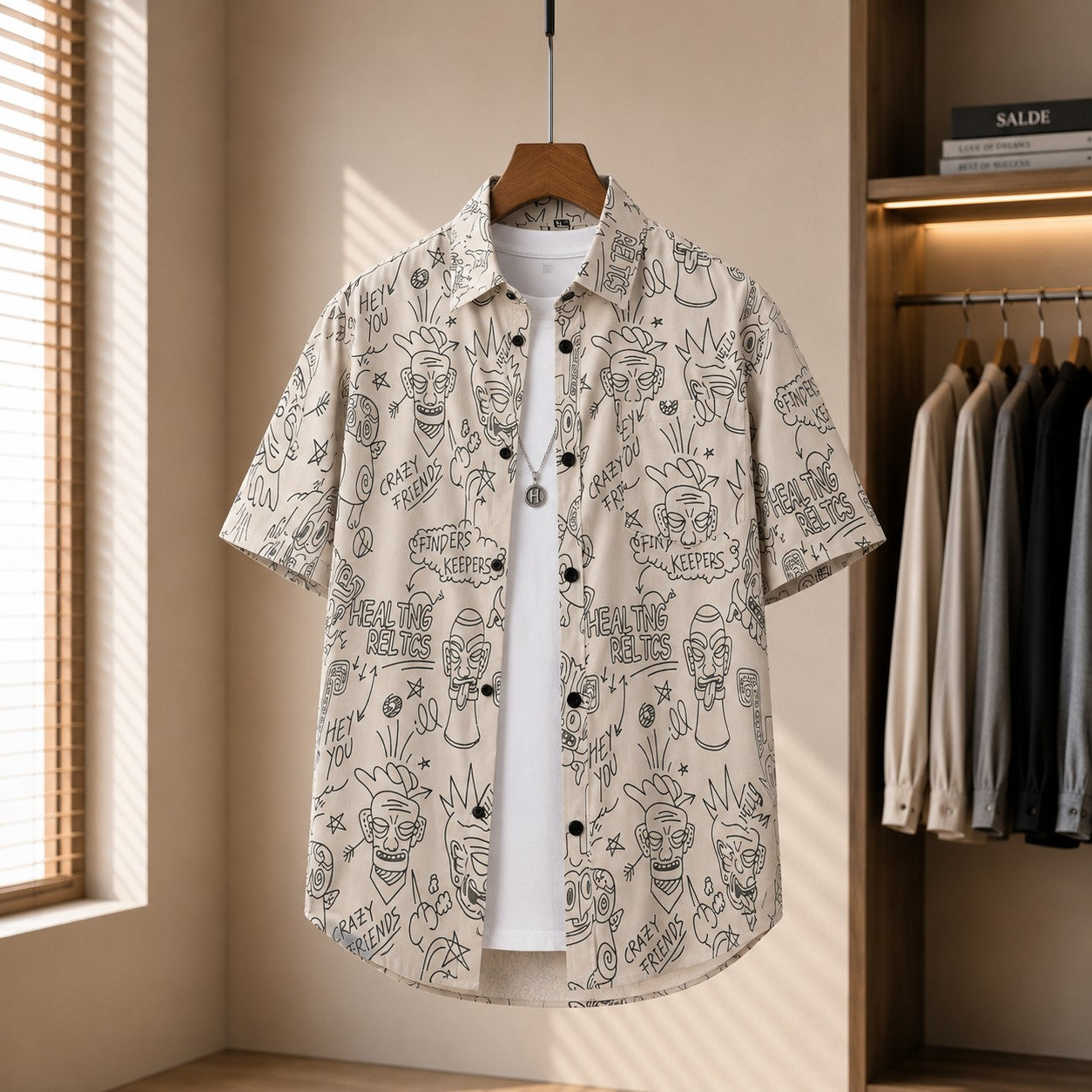 DOODLE PRINT LOOSE SHIRT