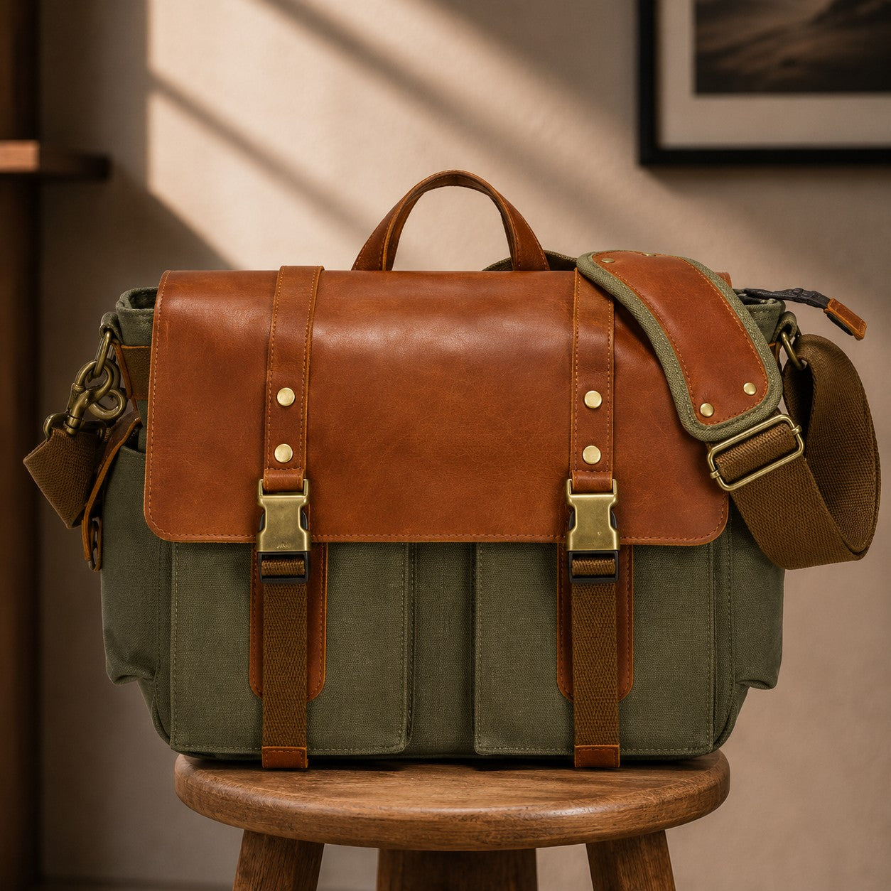 DOUBLE BUCKLE LEATHER SATCHEL