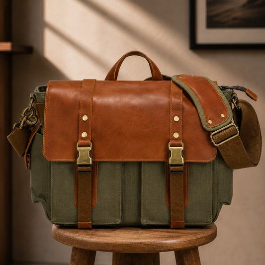 DOUBLE BUCKLE LEATHER SATCHEL