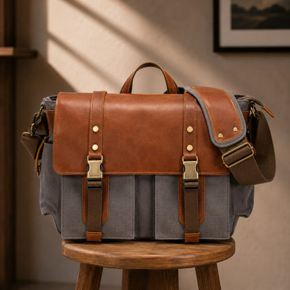 DOUBLE BUCKLE LEATHER SATCHEL
