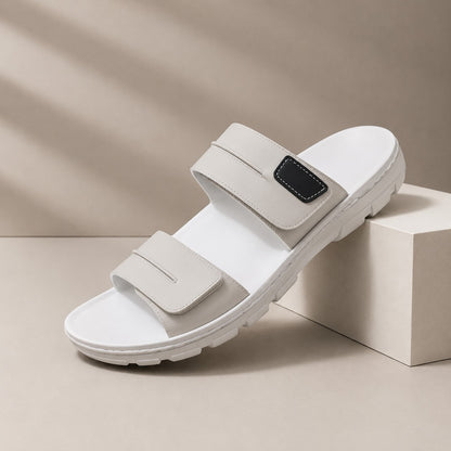 DUAL STRAP LEATHER SLIDES