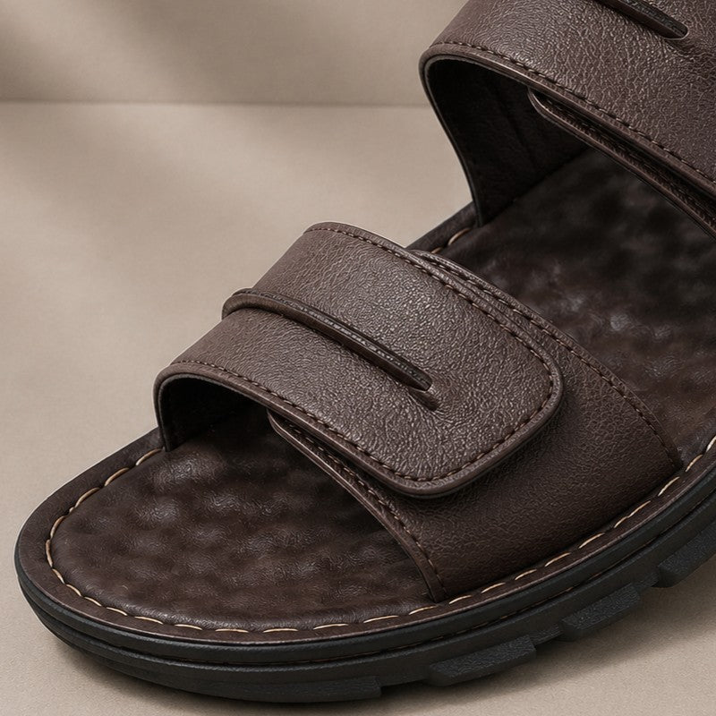 DUAL STRAP LEATHER SLIDES