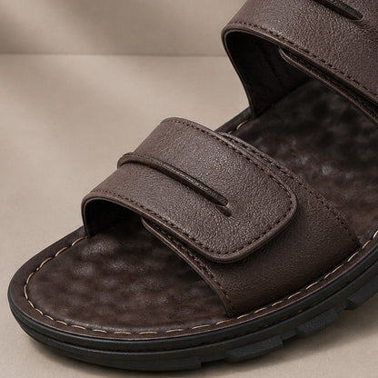 DUAL STRAP LEATHER SLIDES